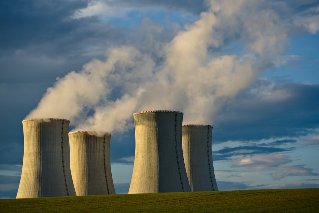Cooling towers of a nuclear power plant, representing the eVinci microreactor criticality milestone