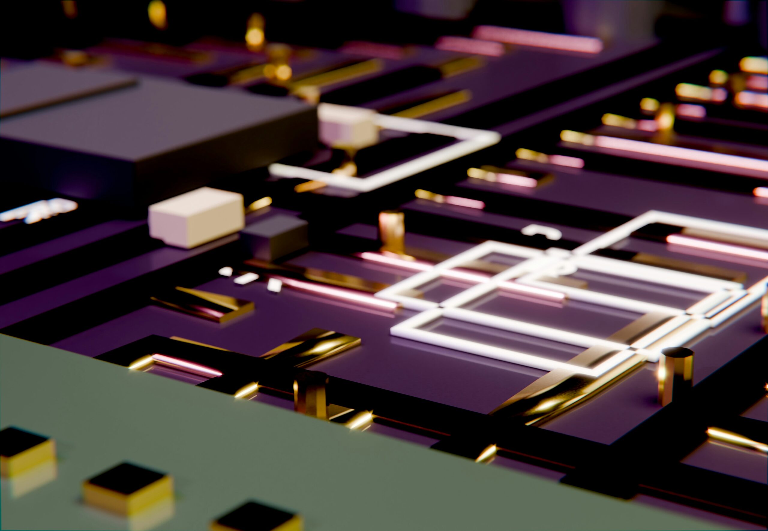 Glowing abstract circuit lines symbolizing SHYPS QLDPC codes cutting qubit overhead in quantum computing
