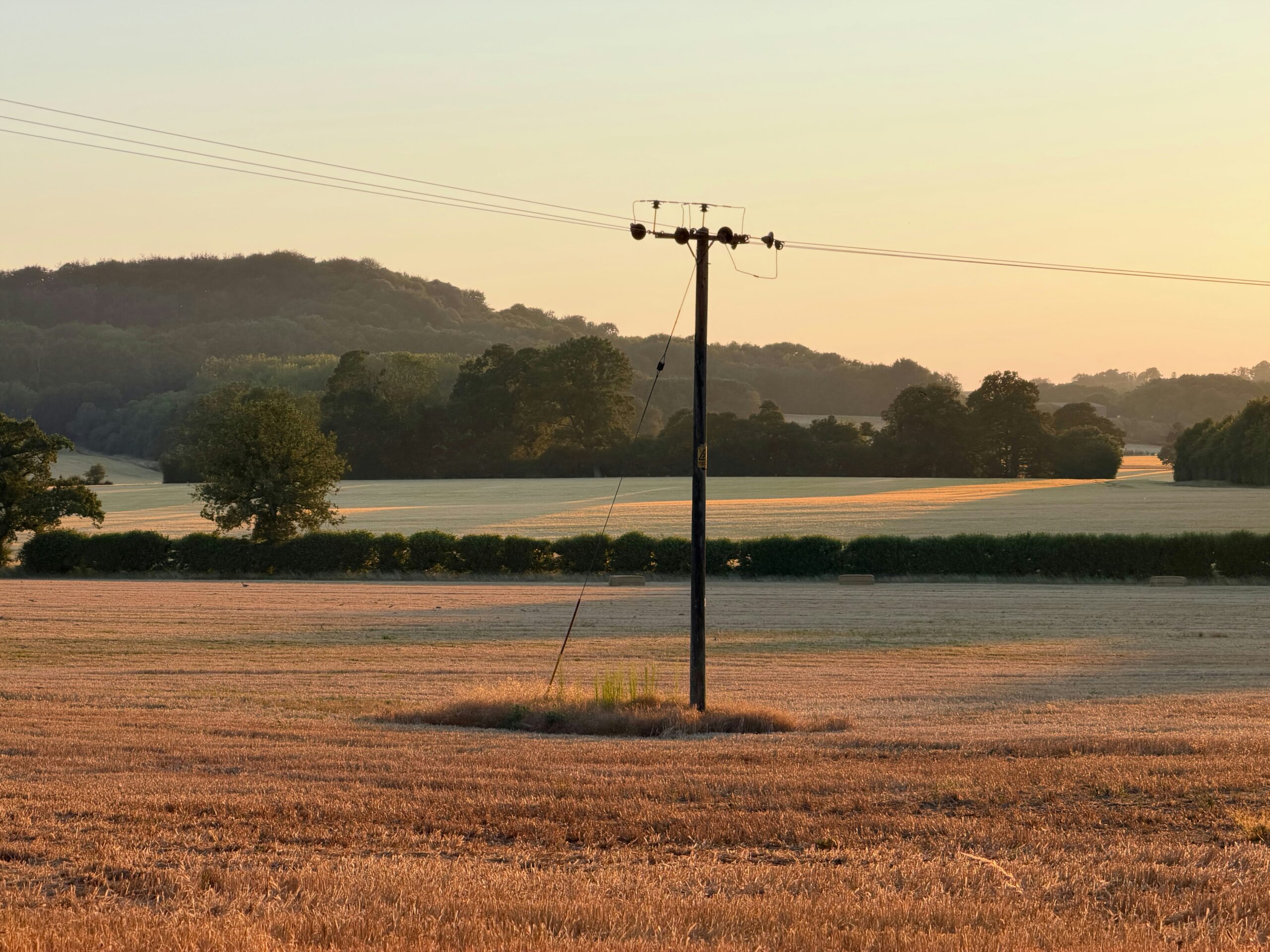 Utility pole in a farm field representing new Alberta rural broadband access