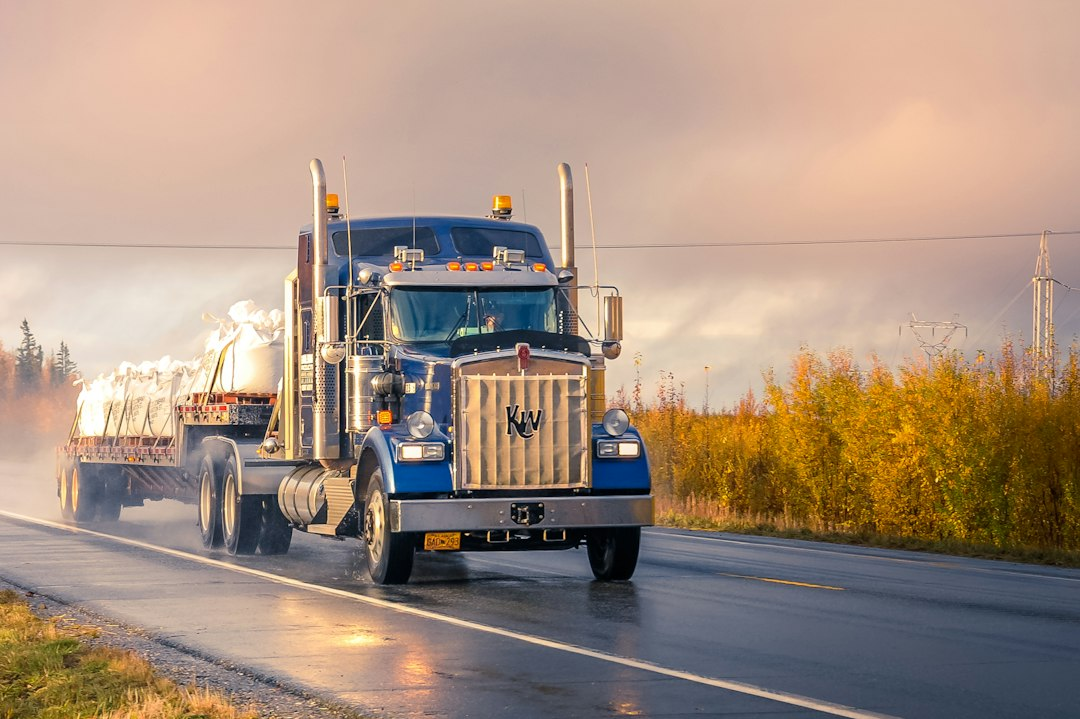 Driverless semi truck on the highway, symbolizing new driverless truck safety inspection technology