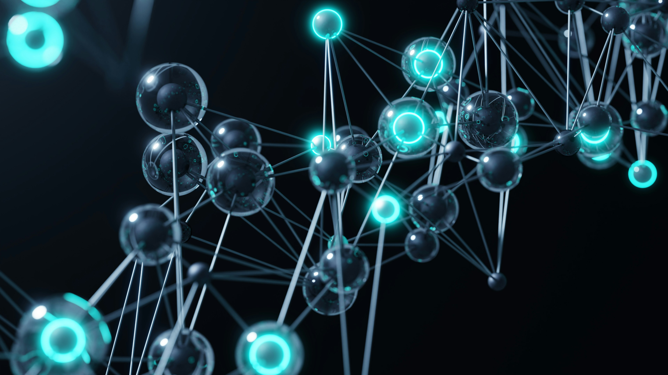 Abstract glowing blue molecular structure symbolizing laser-free trapped-ion computing hardware