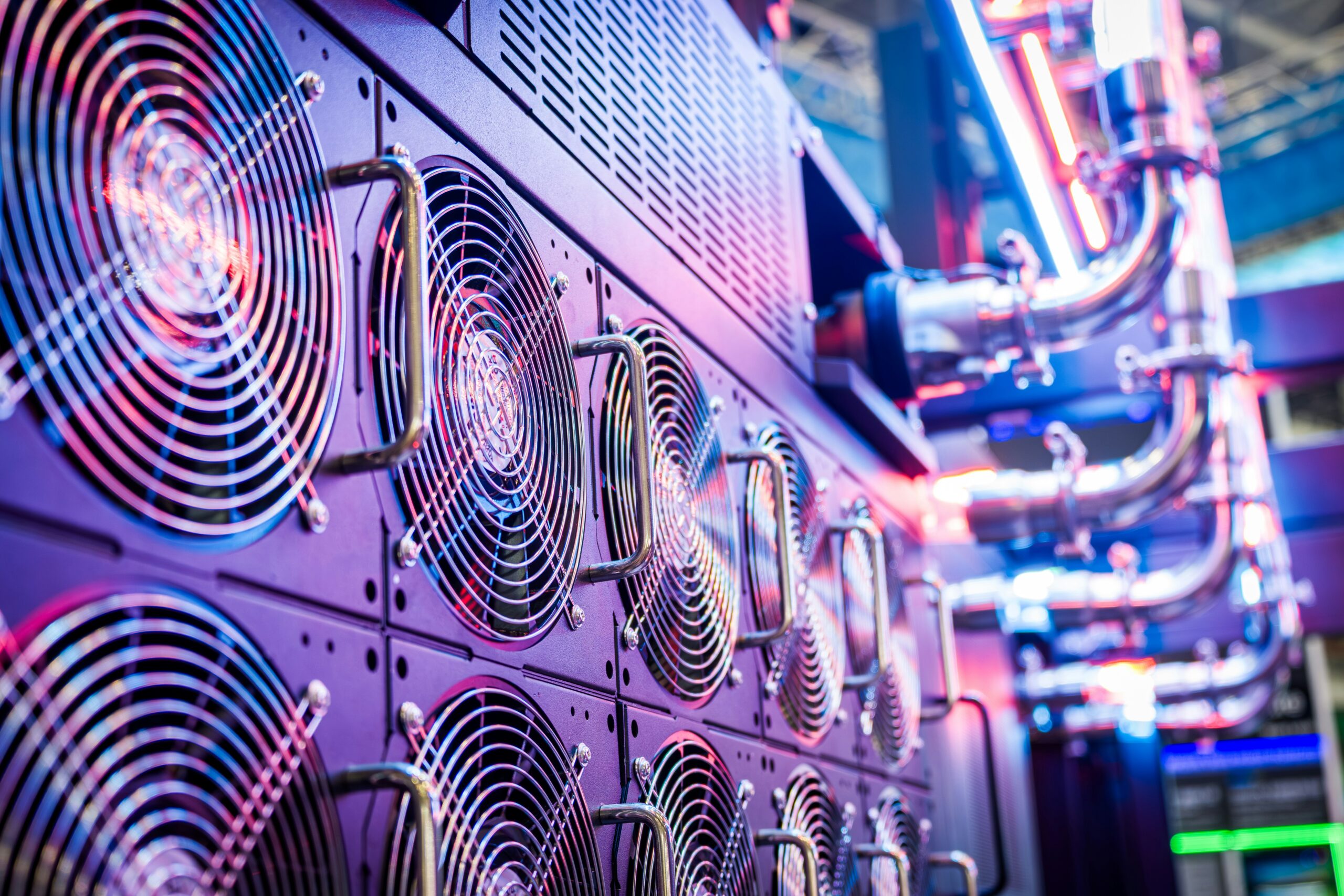 Glowing server cooling fans representing QuEra and HPE's quantum computing data center integration